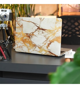 MacBook Air 13.3 İnç Kılıf A1932 A2179 A2337 M1 Uyumlu Sert Kapak Hard Case Koruyucu Mermer Desenli İnce Hafif Laptop Kılıfı Sarı
