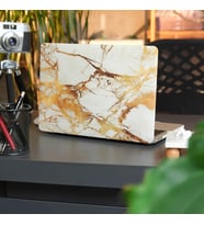 MacBook Air 13.3 İnç Kılıf A1932 A2179 A2337 M1 Uyumlu Sert Kapak Hard Case Koruyucu Mermer Desenli İnce Hafif Laptop Kılıfı Sarı