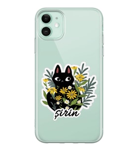 Apple Cat Sticker Tasarımlı Şeffaf Telefon Kılıfı
