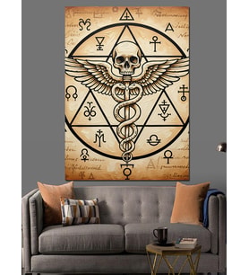 Semboller Ve Pentagram Çizimi Dekoratif Kanvas - Mdf Ahşap Tablo