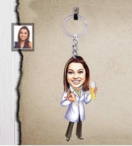 Kişiye Özel Kimyager Karikatürlü Ahşap Anahtarlık  Bayan-1-Eco