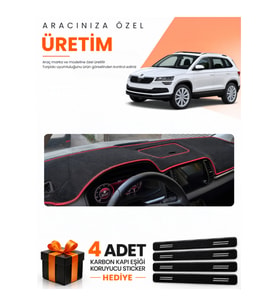 SKODA KAROQ (2017-2024) Uyumlu Torpido Koruma Örtüsü Oto Kılıfı - Siyah Kırmızı