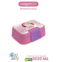 1030 ML Tek Kat 4 Bölme Çocuk Beslenme Kutusu Çatal / Kaşık -FFB1262 (Pembe)