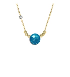 Demas Gold  Pirlanta 14 Ayar Altin Dorikalı Safir Renkli Yuvarlark Taşlı Kolye (Sarı)