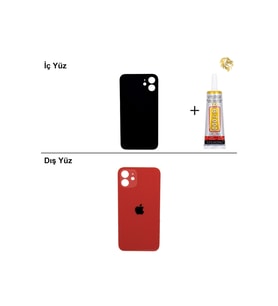 iPhone 12 Kırmızı Arka Kapak Arka Cam Batarya Kapağı Lazer Kesim Kapak Pil Kapağı + B-7000 Yapıştırıcı