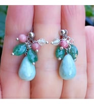 2671 Larimar Rodonit Prinayt çilek Kuvars çelik aparatlı el yapımı küpe