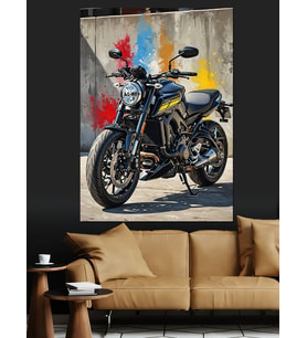 Graffiti Önünde Modern Motor Dekoratif Kanvas - Mdf Ahşap Tablo