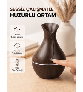 Ahşap Desenli Aromaterapi Difüzör 130 ml Ultrasonik ve 7 Renk LED Işıklı