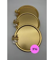 3'lü Kelebekli Yuvarlak Gold Çay ve Kahve Sunum Tepsisi, Dekoratif Tepsi (Altın)