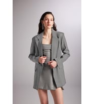 Oversize Kesim Simli Çizgili Eden Blazer Ceket Gri