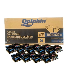 Dolphin Tek Kullanımlık Lateks Siyah Pudrasız Nitril Muayne Eldiveni Small Boy - 100'lü 20 Paket