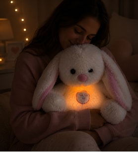 Nefes Alıp Veren Işıklı Sevimli Beyaz Peluş Tavşan Sevgiliye,Arkadaşa Hediye