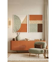 Modern Geometrik Sanat 2'li Ahşap Çerçeveli Tablo Seti