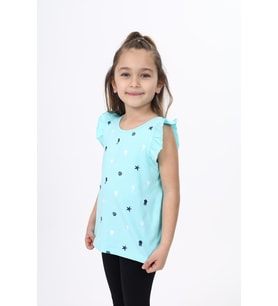 Toontoy Kız Çocuk Baskılı Atlet (Su Yeşili)