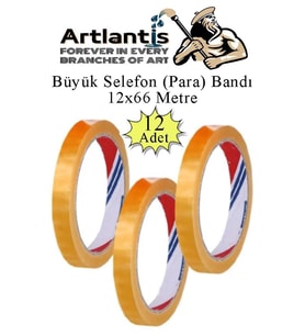 12x66 Metre Selefon Bant 12 Adet Büro Bandı Büyük Bant Makinelerine Uyumlu Kırtasiye Şeffaf Para Bandı (Beyaz)