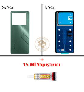 Infinix Note 40 Yeşil Uyumlu Arka Kapak + B7000 Yapıştırıcı Arka Cam Batarya Pil Kapağı Lazer Kesim