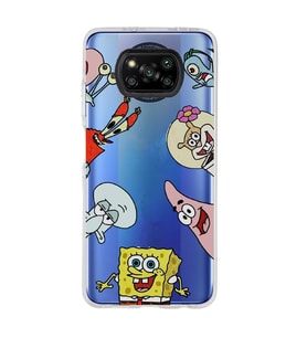Poco X3 Pro / X3 NFC Uyumlu Sunger Bob Tüm Karakterler Tasarımlı Şeffaf Telefon Kılıfı
