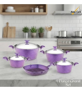 ARZU ÇELİK 9 Parça Granit Set Çelik Kapak - Violet