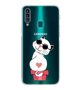 Samsung Galaxy A20s  Kamera Korumalı  Kapak Cool Cat Tasarımlı  Şeffaf Kılıf