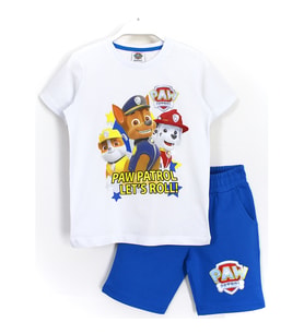 Paw Patrol Rubble Marshall Chase Baskılı Erkek Çocuk Takım Beyaz Mavi