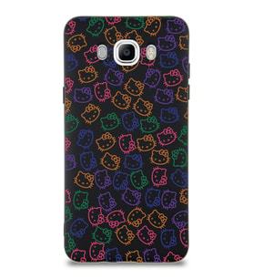 Samsung Galaxy J7 2016 Uyumlu Lansman Kılıf Hello Kitty Tasarımlı İçi Kadife Kapak-Siyah (Şeffaf)