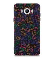 Samsung Galaxy J7 2016 Uyumlu Lansman Kılıf Hello Kitty Tasarımlı İçi Kadife Kapak-Siyah (Şeffaf)