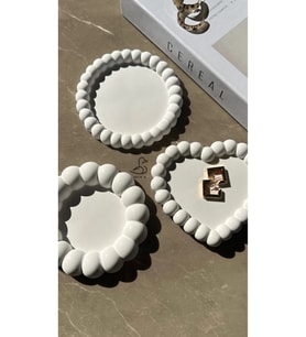 Baloncuk Görünümlü Taş Tozu Dekoratif Tabak 6'lı Set (Beyaz)