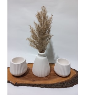 PAMPAS VAZOLU TABAKLI İKİLİ TEALİGHT MUMLUK SET BEYAZ