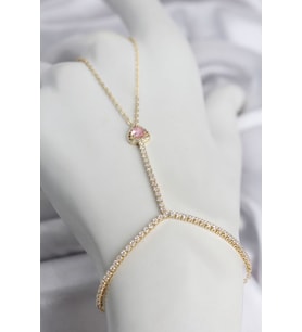 Gold Renk Pirinç Zirkon Taşlı Pembe Kalp Model Şahmeran TJ-SN771