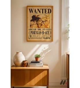 One Piece Portgas D Ace Wanted Poster, Ahşap Çerçeveli Duvar Tablosu - Anime Severlere