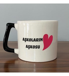Aşkoların Aşkosu Baskılı Siyah Kulplu D Sevgililer Günü Kupası