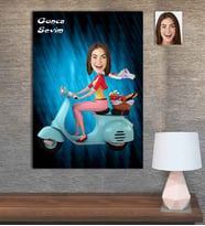 Kişiye Özel Karikatür Baskılı Ahşap Motorcu Kadın-3 30x40