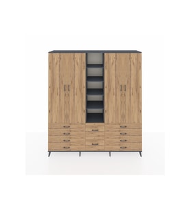 Hyperion Gardrop 9 Raflı 10 Çekmeceli 2 Askılı 220x44x243 Antrasit-Çam/Çam