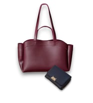ANNELER  GÜNÜNE ÖZEL Kadın Bordo Yavrulu Çift Kol Askılı Shopper El ve Omuz Çantası ve Kedili Büyük Boy Cüzdan Seti