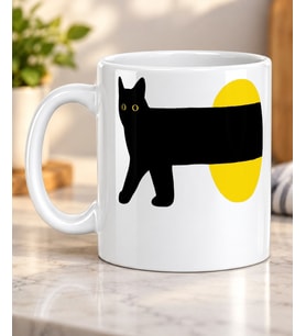 Sarı Detaylı Kedi Silüeti Desenli Kedi Severlere Hediye Porselen Kupa Bardak