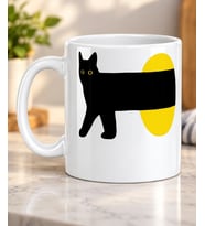 Sarı Detaylı Kedi Silüeti Desenli Kedi Severlere Hediye Porselen Kupa Bardak