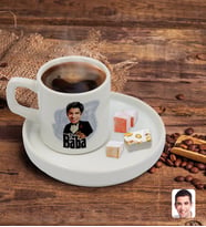 BK Gift Kişiye Özel Sunum Tabaklı Baba Godfather Karikatürlü Türk Kahvesi Fincanı Model 4