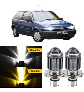 Fiat Tipo 1993-2000 Uyumlu Mercekli Far Ampulü Led Xenon Sarı-Beyaz Far Şimşek Etkili Uzun Kısa