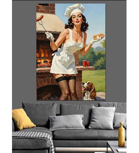 Retro Hizmetçi Pin-Up Kız Dekoratif Kanvas - Mdf Ahşap Tablo