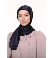 Kadın Düz Parlak Lüks Yoryo Saten Şifon Abiye Janjan Şal (Lacivert)