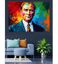 Pop Art Mustafa Kemal Atatürk Portresi Dekoratif Kanvas - Mdf Ahşap Tablo