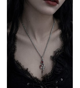Kırmızı Detaylı Yılan Figürlü Gotik Kolye Unisex Metal Zincir