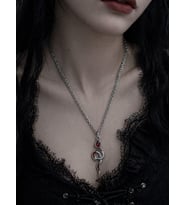 Kırmızı Detaylı Yılan Figürlü Gotik Kolye Unisex Metal Zincir
