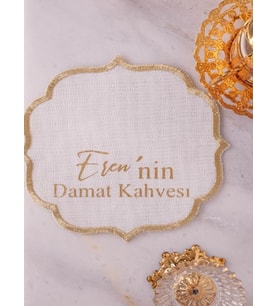Isimli Özel Gold Baskılı Söz Ve Nişanlarınız Için Kumaş Damat Kahve Peçetesi
