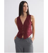 LCW Vision Bordo V Yaka %100 Keten Kadın Klasik Yelek