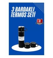 Mey İthalat® Termos Seti 3'lü Bardak Seti Isı Dayanıklı Siyah Paslanmaz Çelik Vakumlu