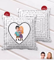 BK Gift Kişiye Özel Sevgililer Karikatürlü 100 Dilde Seni Seviyorum Desenli Dekoratif Kırlent Yastık-80 (Beyaz)