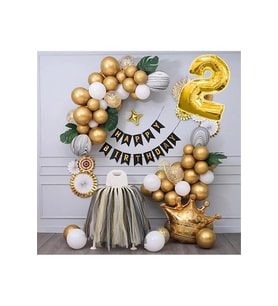 Kral Taçlı Gold Zincir Balon Doğum Günü Seti 2 Yaş