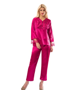 #PijamaTakımı Çeyizlik Kaliteli Esnek Likralı Lüks Şık Rahat Tasarım Fuşya Saten Pijama Takım