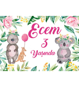 Sevimli Koala Temalı Doğum Günü Afişi